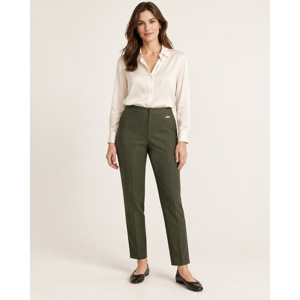 Womens Size 4 Olive Green Tummy Control Stretch Ponte Straight Leg Dress Pants